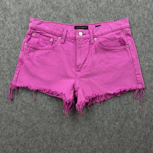 Lucky Brand Mid Rise Cut Off Shorts Women's Size 6 / 28 Radiant Orchid Fray NWT - Picture 1 of 14